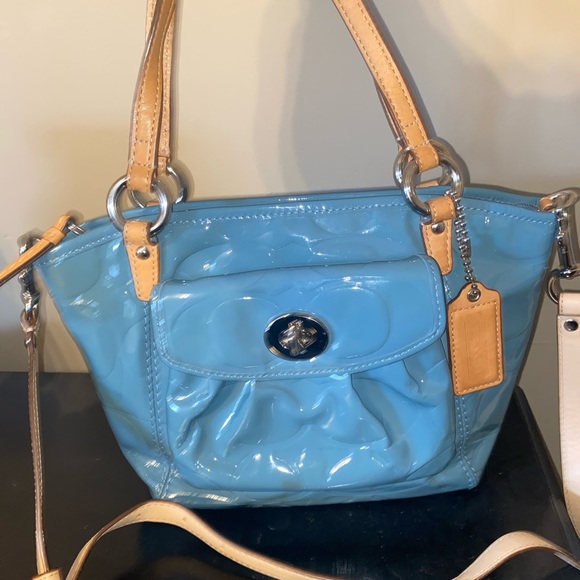 Blue Coach Embossed Signature Patent Leather Bag - Picture 15 of 16